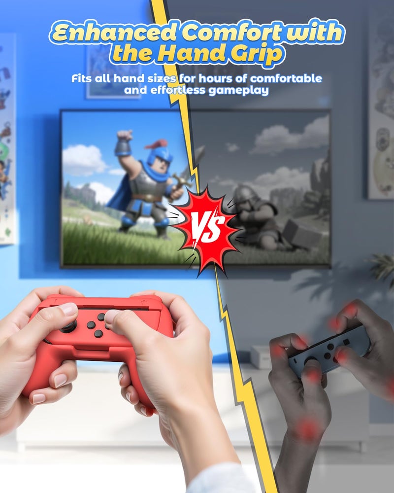 FYOUNG Hand Grips Compatible with Switch/Switch OLED Model Controllers, Grip Compatible with Switch Joy Con - Blue and Red (2 Packs) - Image 5